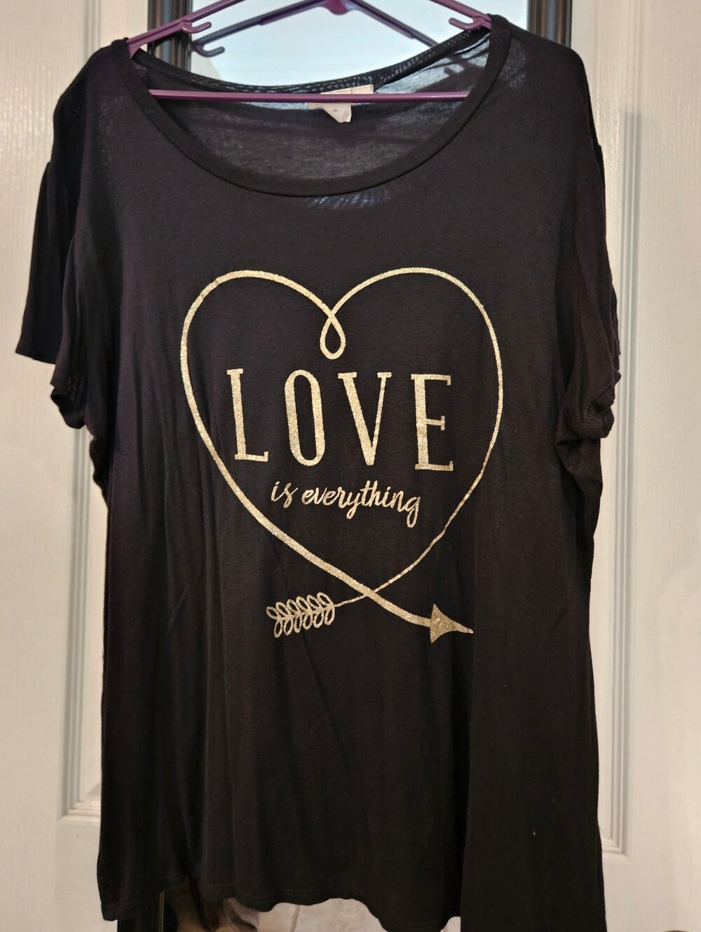 Women's Black Short Sleeve Tee with Gold 'LOVE is everything' Graphic